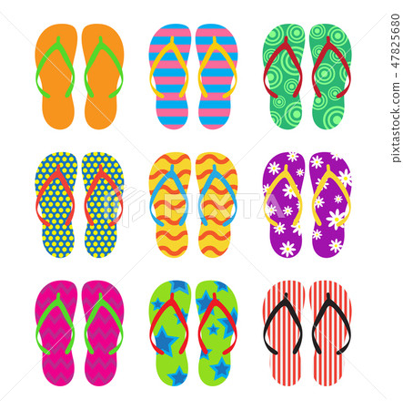 Collection of colorful flip flops set  47825680