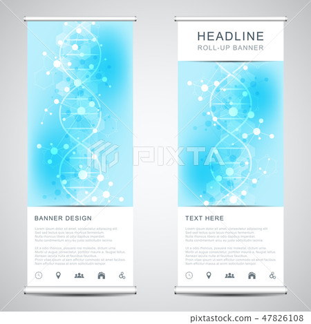 Roll Up Banner Stands With Dna Strand And Stock Illustration