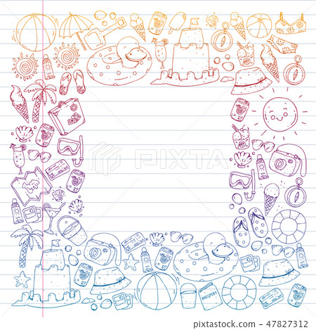 Vector seamless pattern with travel and beach... - Stock Illustration ...