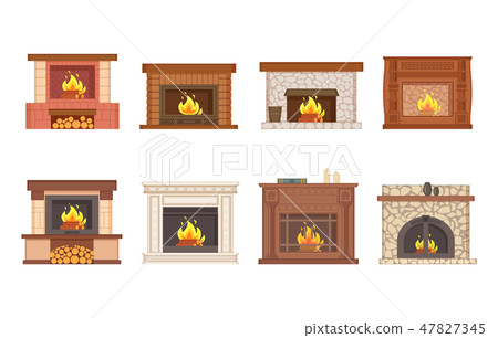 Fireplace Home Interior Burning Wood Icons Set Fireplace Home Interior Burning Wood Icons Set 47827345