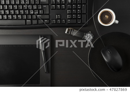 Black desk with coffee 47827869