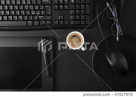 Black desk with coffee Black desk with coffee 47827870