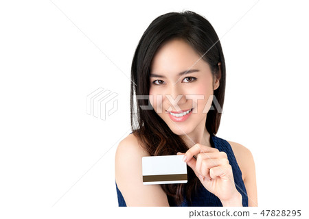 Young Asian woman presenting credit card in hand 47828295