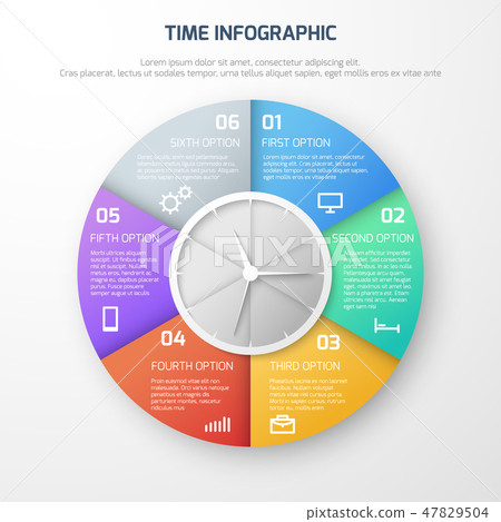 Time schedule vector infographic with clock and watch steps 47829504