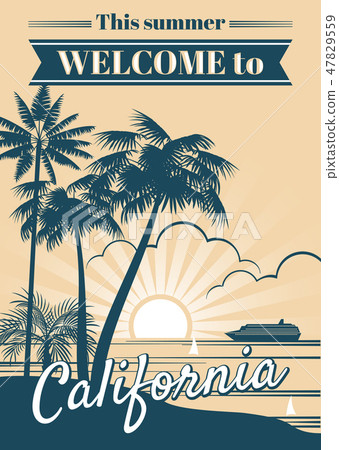 California republic vector poster with palm trees, sport t shirt surfing graphics 47829559