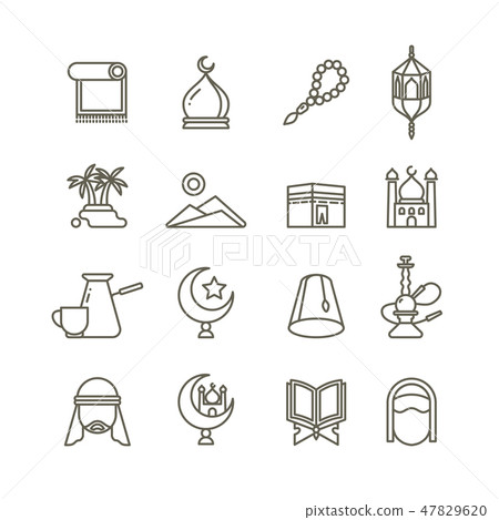 Islamic religion vector thin line icons Islamic religion vector thin line icons 47829620