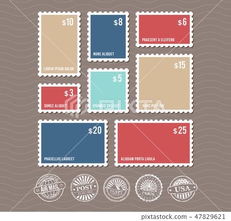 Blank postage stamps in different sizes and Stock