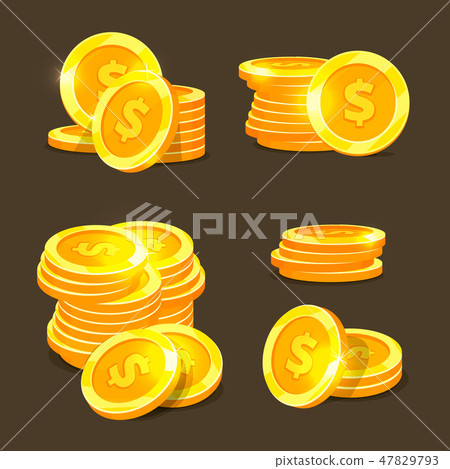 Gold coins vector icons, golden coins stacks...-插圖素材 [47829793] - PIXTA圖庫