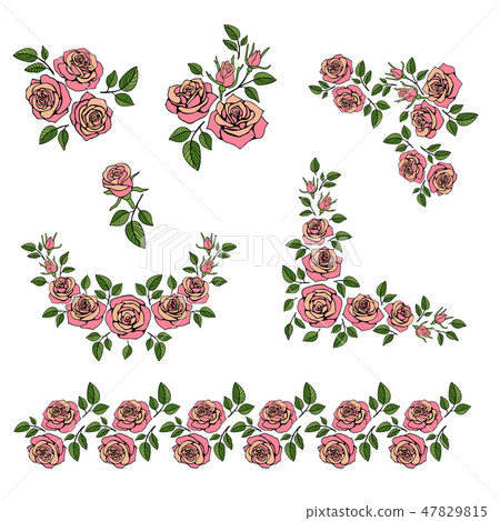 Romantic wedding bouquet with red roses vector set Romantic wedding bouquet with red roses vector set 47829815