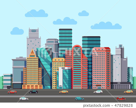 City buildings panorama. Urban architecture vector cityscape background City buildings panorama. Urban architecture vector cityscape background 47829828