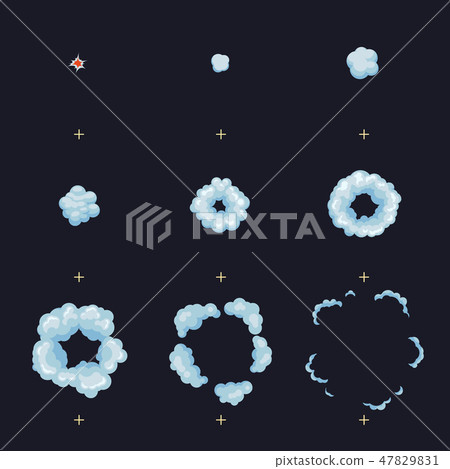 Puff, boom, burst, explosion, explode animation frames vector effect 47829831