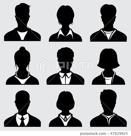 Woman and man head silhouettes, anonymous person vector icons 47829925