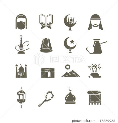 Muslim islamic middle east religion vector icons. Ramadan kareem pictograms 47829928