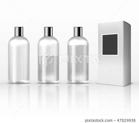 Cosmetic clear plastic bottles, empty transparent lotion containers isolated on white vector set Cosmetic clear plastic bottles, empty transparent lotion containers isolated on white vector set 47829936