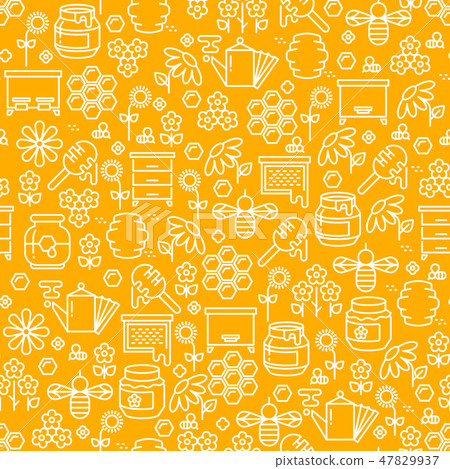 Honey thin line vector seamless pattern Honey thin line vector seamless pattern 47829937