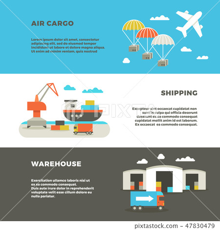 Delivery cargo transportation and logistics service vector advertising banners Delivery cargo transportation and logistics service vector advertising banners 47830479