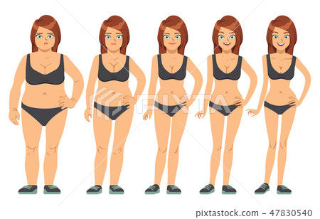 Girl, young woman before and after diet and fitness. Weight loss steps vector illustration 47830540