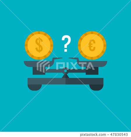 Currency comparison of dollar and euro with weighing scale, balance banking and finance vector Currency comparison of dollar and euro with weighing scale, balance banking and finance vector 47830543