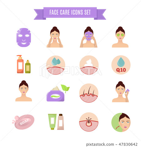 Healthy skin and care vector flat icons 47830642