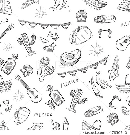 Traditional mexican food, mexico culture elements vector seamless pattern Traditional mexican food, mexico culture elements vector seamless pattern 47830740