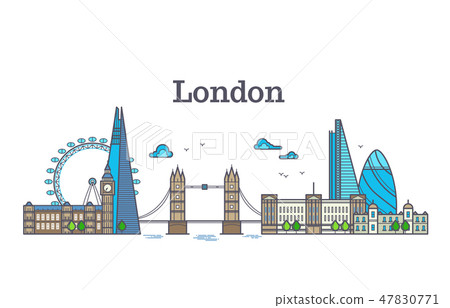 London city view, urban skyline with buildings, europe landmarks modern flat vector illustration London city view, urban skyline with buildings, europe landmarks modern flat vector illustration 47830771