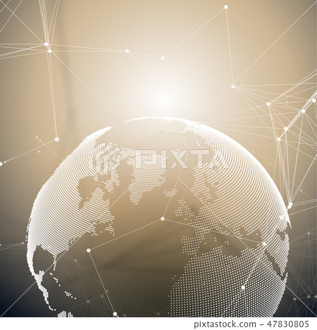 World globe on golden background with connecting lines and dots, polygonal linear texture. Global 47830805
