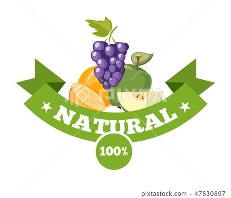 Natural fresh food, fruits logo badge vector template 47830897