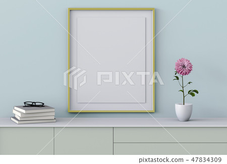 3D render of living Room mockup blank poster. 3D render of living Room mockup blank poster. 47834309