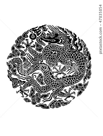 A black image of a dragon pattern of Kwangryongpo, a royal cloth of the Joseon Dynasty, as a single color 47835854