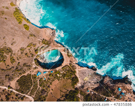 Broken bay in Nusa Penida Island. Aerial drone 47835886