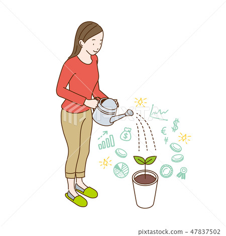 Woman doing watering Asset management image Illustration 47837502