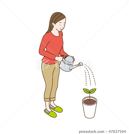 Woman doing watering Illustration Woman doing watering Illustration 47837504