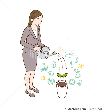 Woman doing watering Asset management image Illustration 47837505