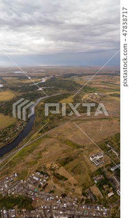 Aerial view on river and town. Panorama Aerial view on river and town. Panorama 47838717