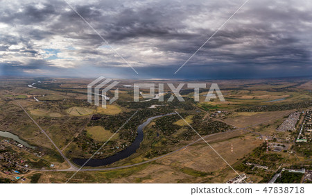 Aerial view on river and town. Panorama Aerial view on river and town. Panorama 47838718