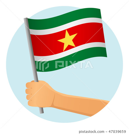Suriname flag in hand 47839659