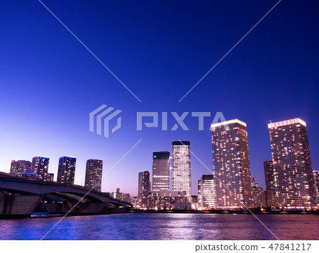 Tokyo Harumi Ohashi and high-rise apartment streets 47841217