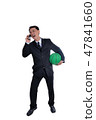 Businessman argue on phone and holding ball in his hand. 47841660