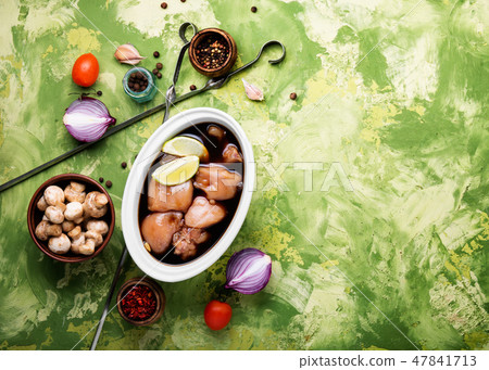 Raw marinated chicken meat Raw marinated chicken meat 47841713