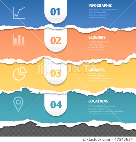 Colored stripes of torn paper, vector infographic template with text and icons 47842634
