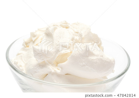 Traditional Mascarpone cheese in glass bowl isolated on white with clipping path Traditional Mascarpone cheese in glass bowl isolated on white with clipping path 47842814