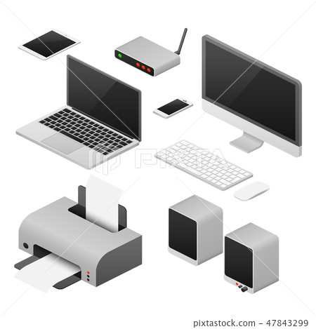 Isometric 3D digital vector computers and... - Stock Illustration ...