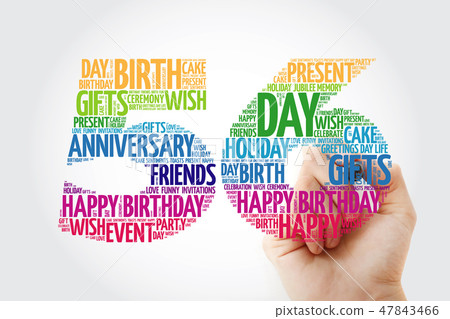 Happy 56st birthday word cloud with marker 47843466