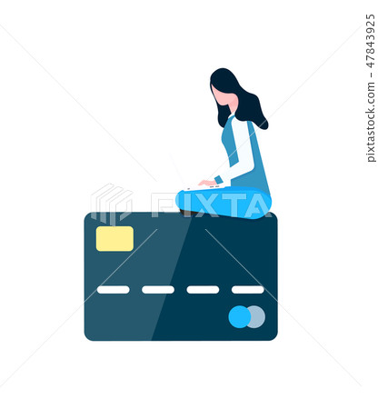 Woman Sit on Credit Card Shopping Online Payment Woman Sit on Credit Card Shopping Online Payment 47843925