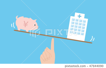 Balance image of hospital and money Balance image of hospital and money 47844090