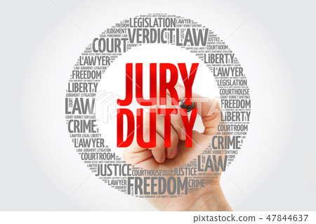 Jury Duty word cloud collage with marker 47844637