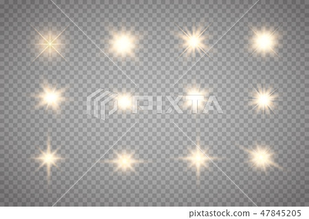 Set of Glowing Light Stars  47845205