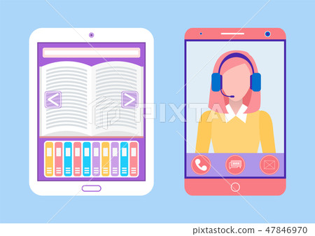 Electronic Book and Smartphone with Lady Tutor 47846970