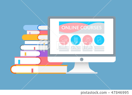 Computer with Educational Page and Books Vector Computer with Educational Page and Books Vector 47846995
