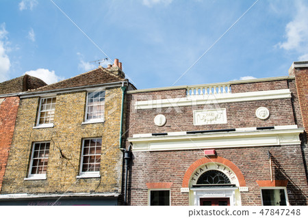 Bricks suburban city skyline Brick building under the blue sky 47847248